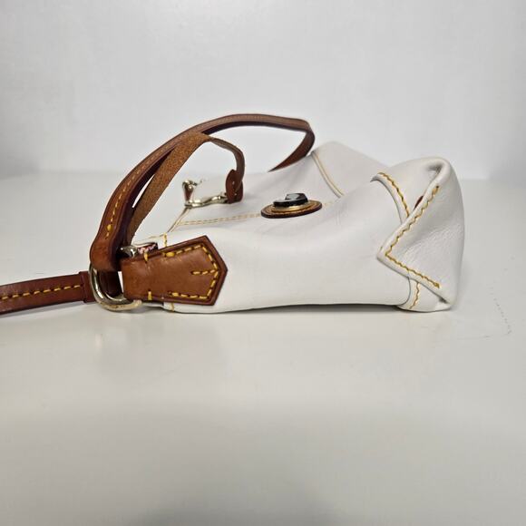 Dooney & Bourke Champ Pouchette White Leather Brown Strap Small Travel - Picture 6 of 10